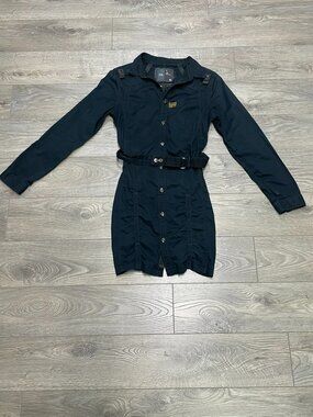 G-Star Raw Vintage Utility Trench Mini Dress Button Up Belted Black Goth Indie M